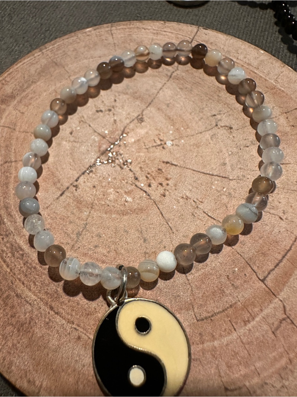 Beaded Bracelet Trio with Yin Yang Charm - Black & Neutral - Picture 3 of 7